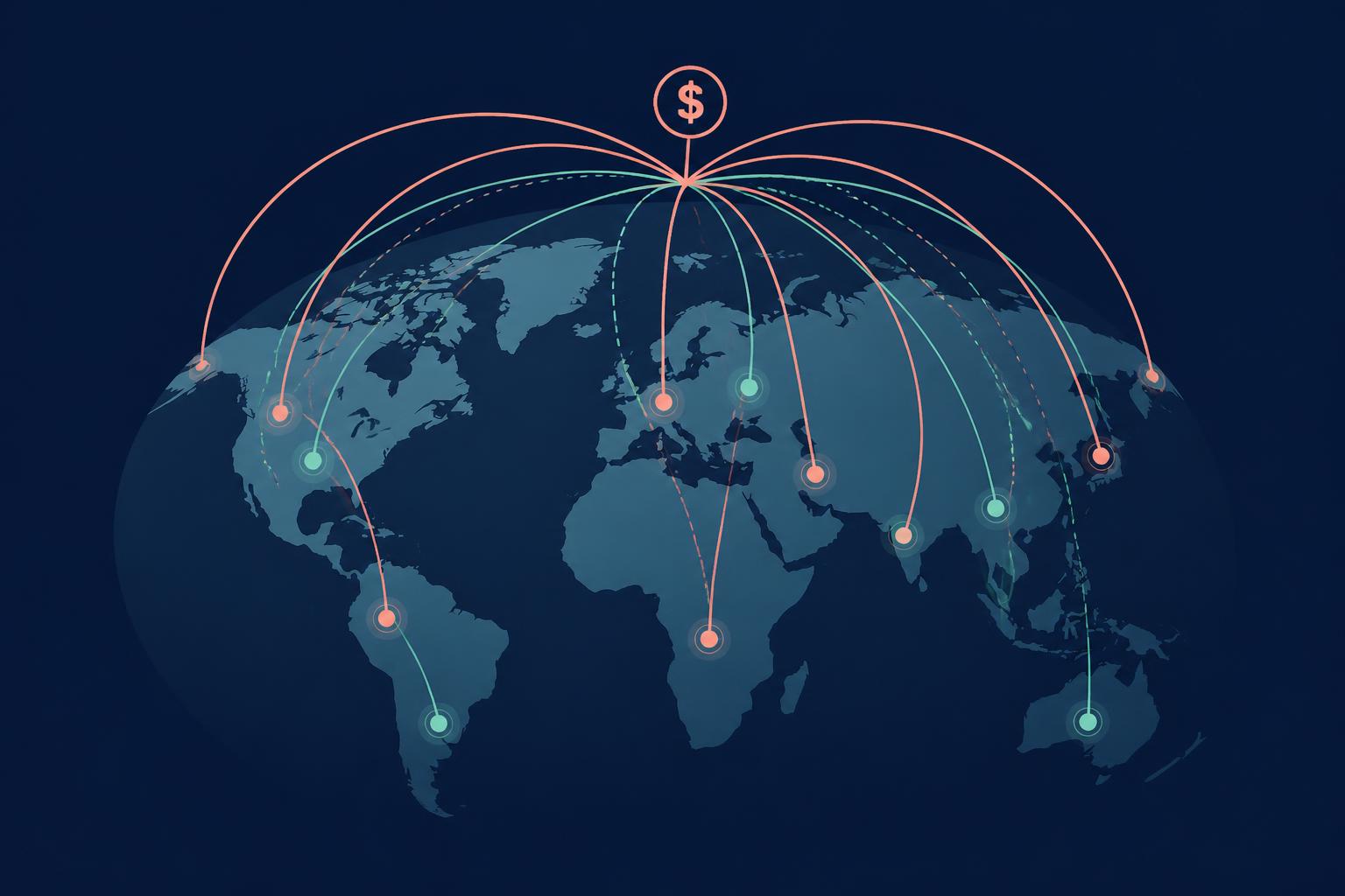 Stylised globe with capital flows curving back toward individual countries